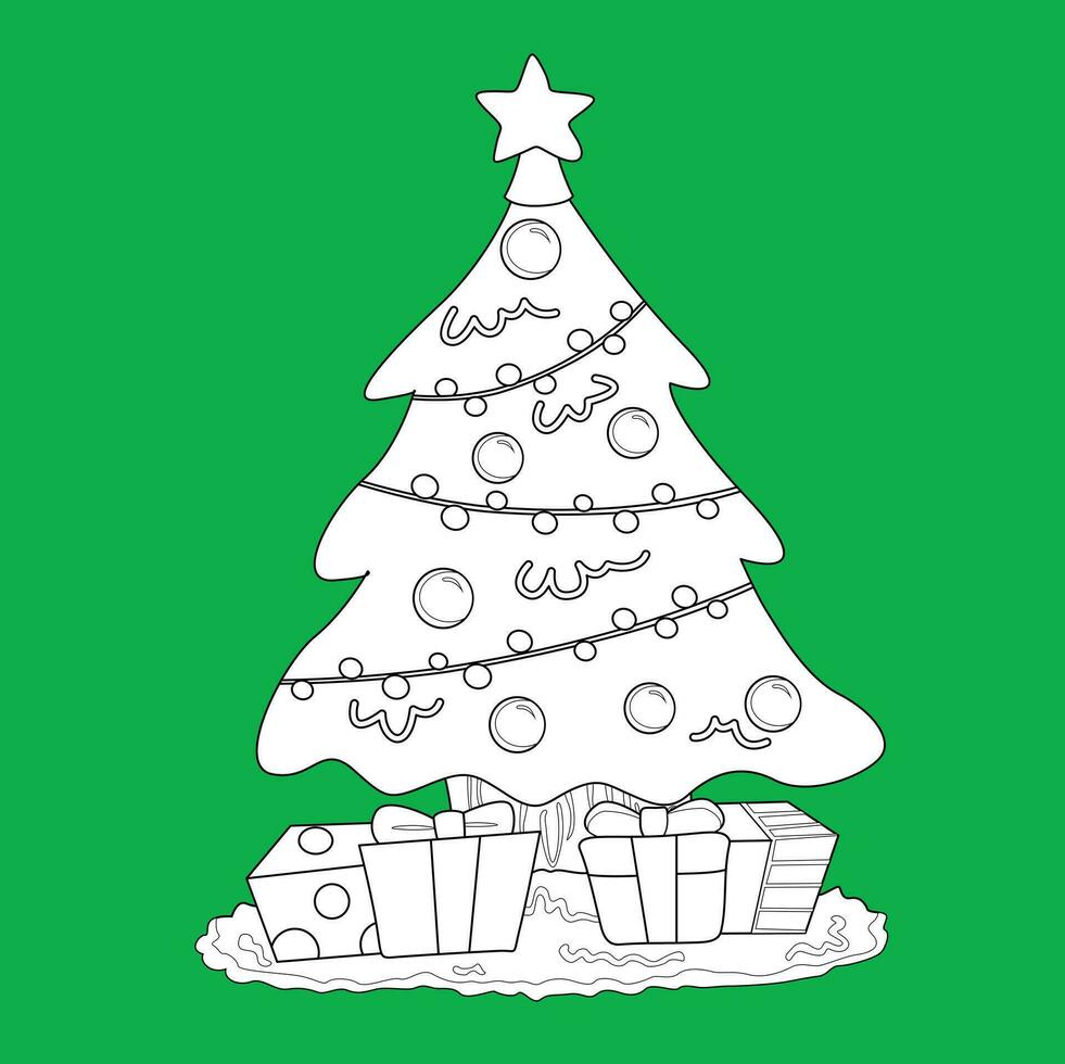 Beautiful Christmas Tree Decoration House Cartoon Digital Stamp Outline vector