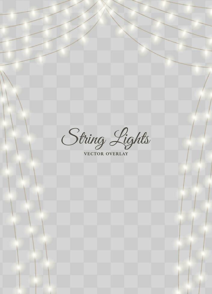 Twinkling fairy string lights overlay light background vector