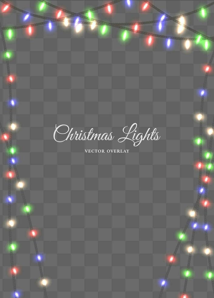 Christmas colorful string lights overlay vector