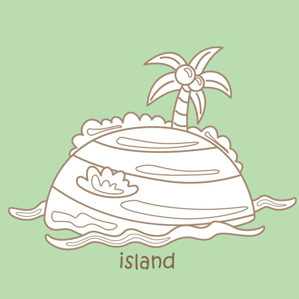 Alphabet I For Island Vocabulary School Lesson Cartoon Digital Stamp Outline vector