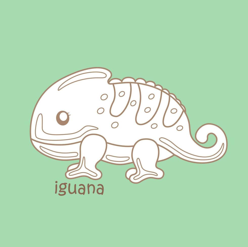 alfabeto yo para iguana vocabulario colegio lección dibujos animados digital sello contorno vector