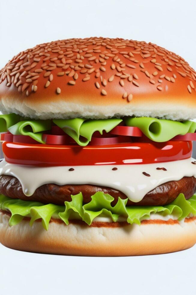Double Hamburger with Cream Cheese on White Background, AI Generated photo
