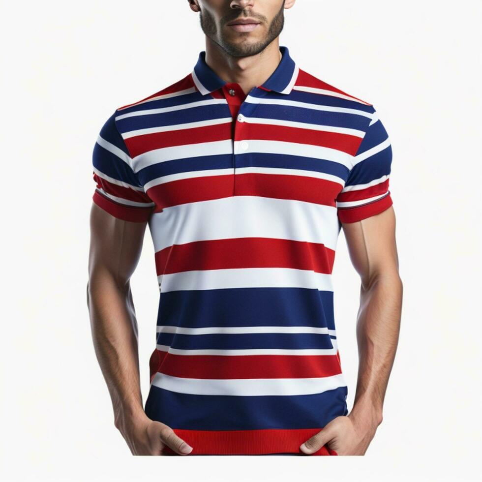 Polo Shirt Red Striped Blue Short Sleeve for Men Passport Photo on ...