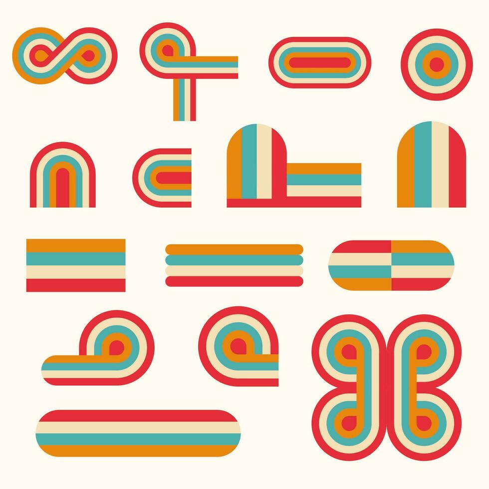 Retro 70s abstract Groovy Elements Shapes vector