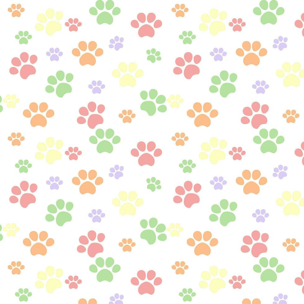 Pastel Colored Cute Animal Pet Paw Prints Pattern vector