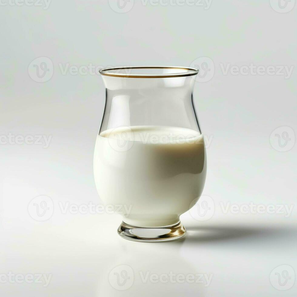 Milk dessert in a glass. White jelly close-up. A glass of cream on a white background. AI generated. photo