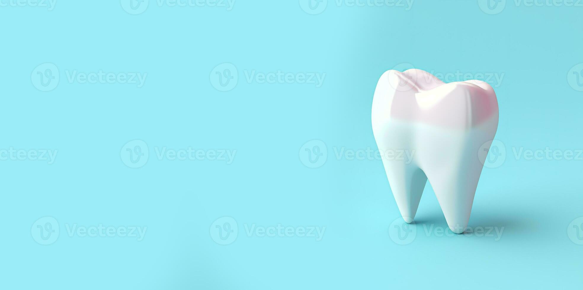 Tooth on a blue background. Dentist day concept. Oral care, teeth restoration. AI generated. photo