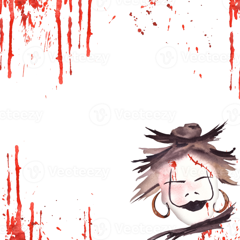 Halloween frame witch with Blood stains. Watercolor scary hand painted illustration  Scary halloween monsters design for postcards, banners, invitations, celebrations, cards png