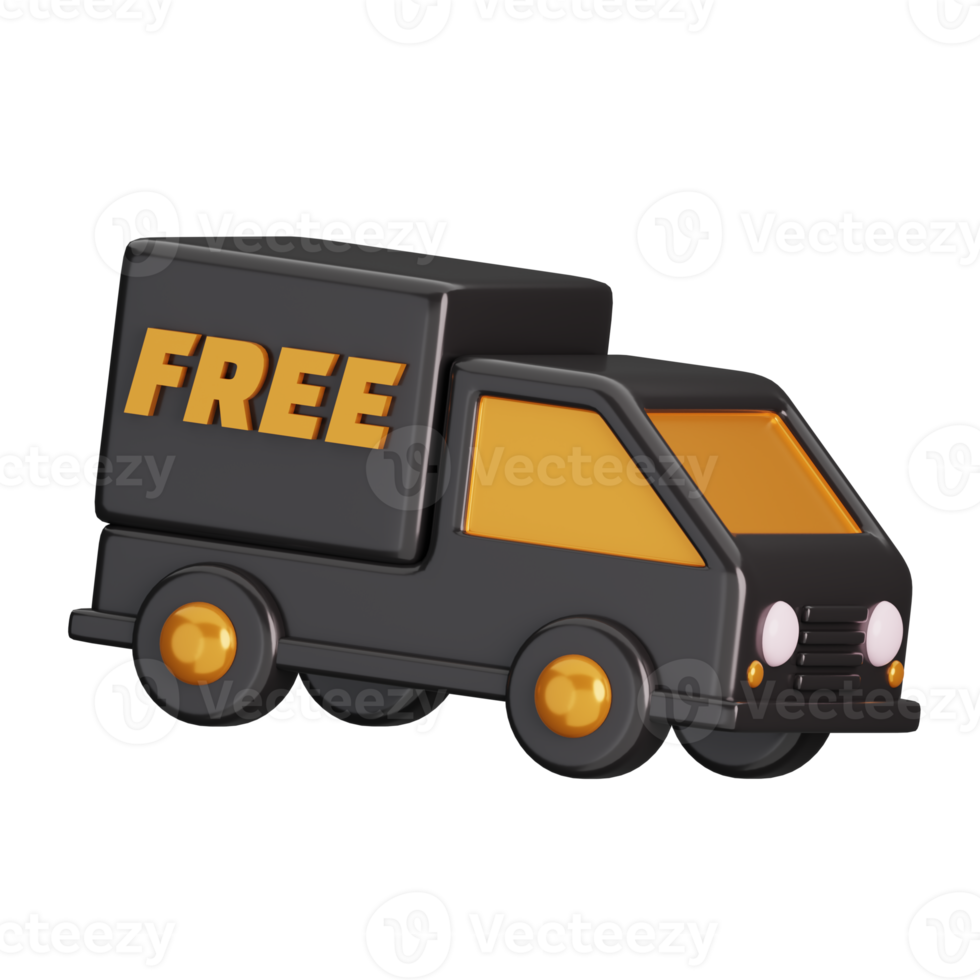 un camion gratuit livrer isolé. noir Vendredi achats concept. 3d rendre illustration. png