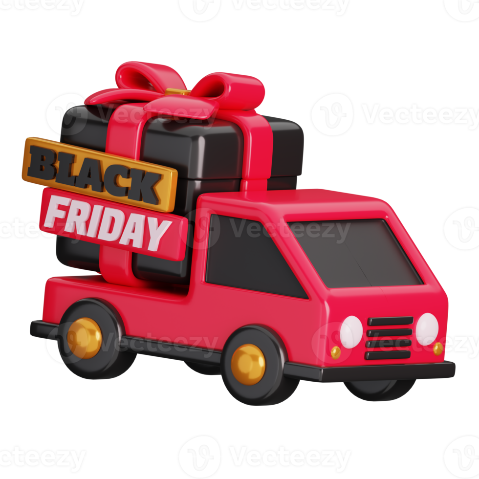 Truck delivering present isolated. Black Friday Shopping Concept. 3D render illustration. png