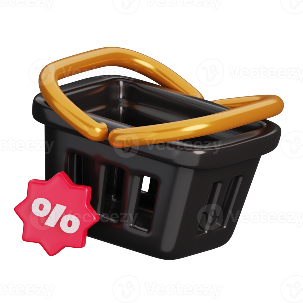 Empty black basket isolated. Black Friday Shopping Concept. 3D render illustration. png