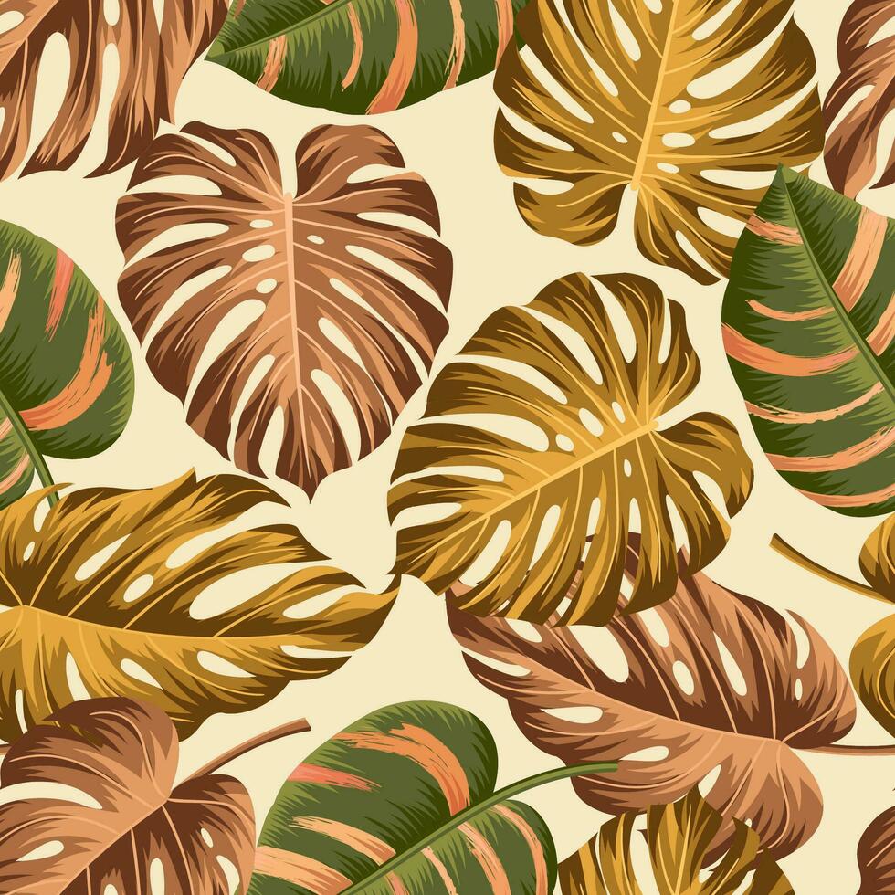 Floral seamless pattern with leaves, autumn, tropical background vector