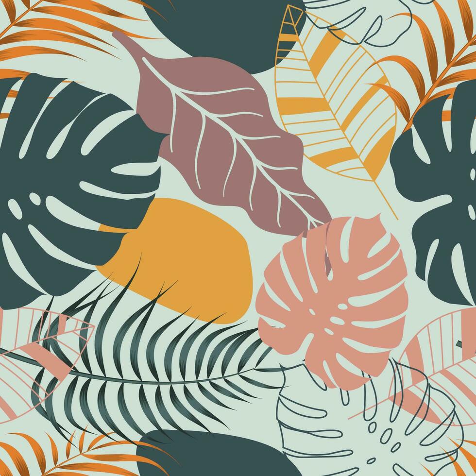 Abstract Floral seamless pattern with leaves. tropical background vector