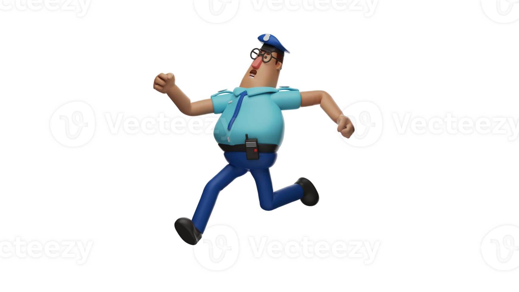 3D illustration. Policeman 3D Cartoon Character. The police ran fast after something. The police wear blue uniform and is on duty to catch criminals around him. 3D Cartoon Character png