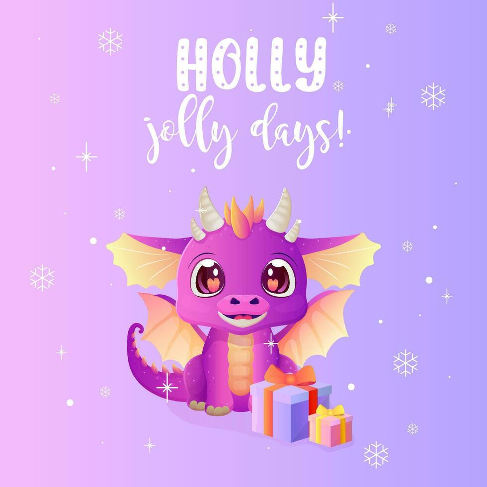 a happy new year card with a cute dragon. Vector illustration