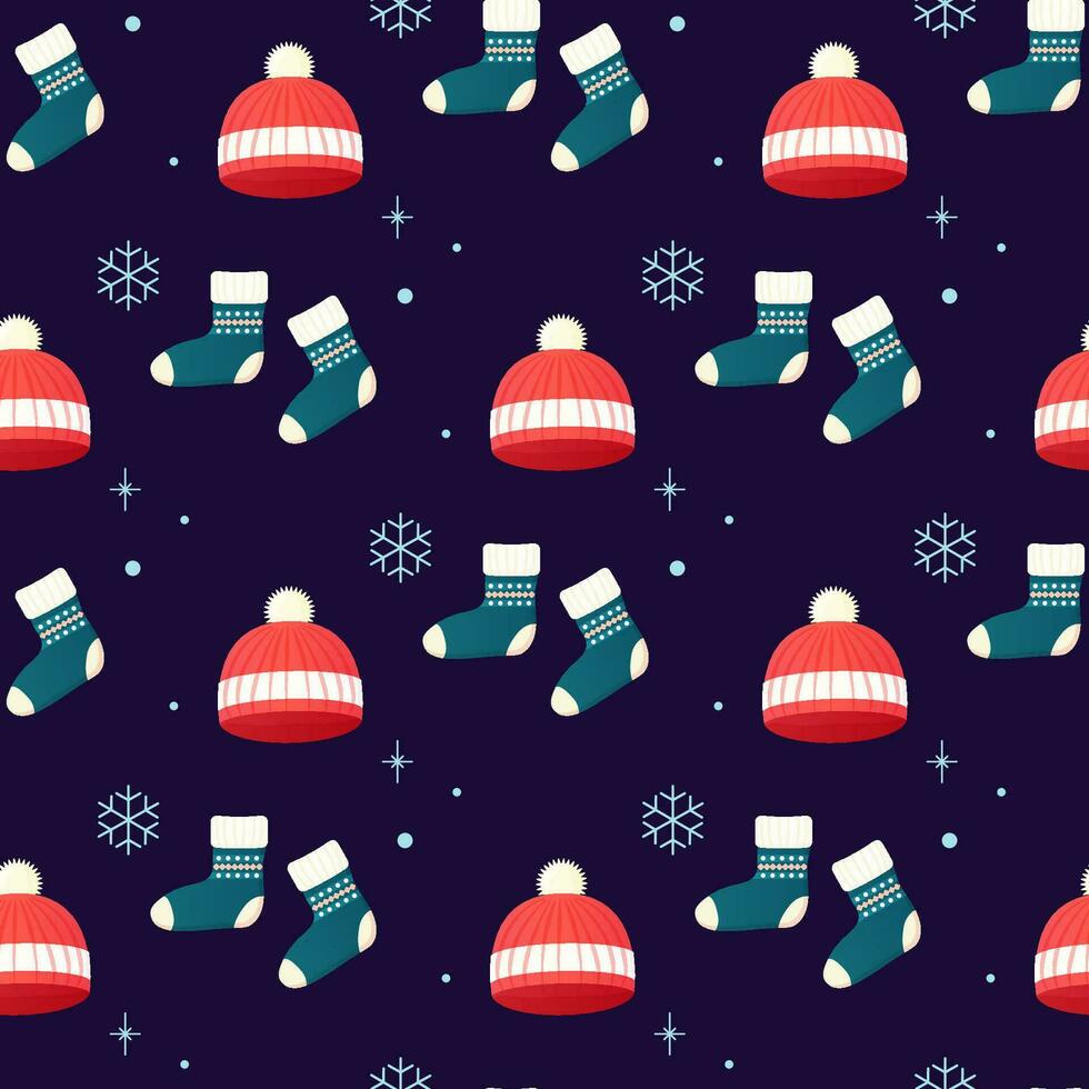 Seamless pattern clothing jumper, socks, hat, new year winter and Christmas vector
