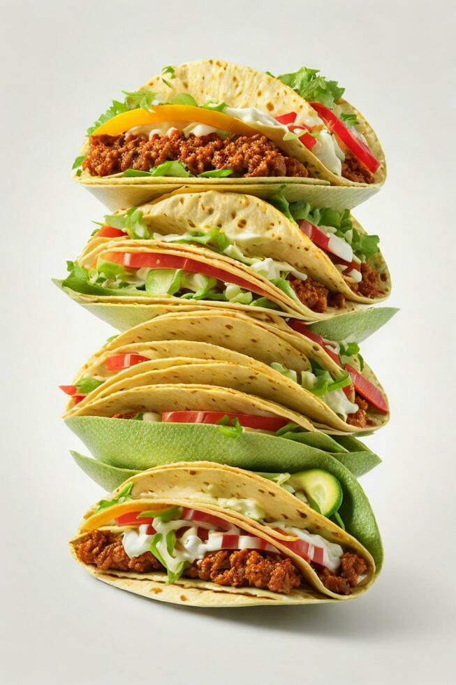 Tasty Tacos on White Background, AI Generated photo