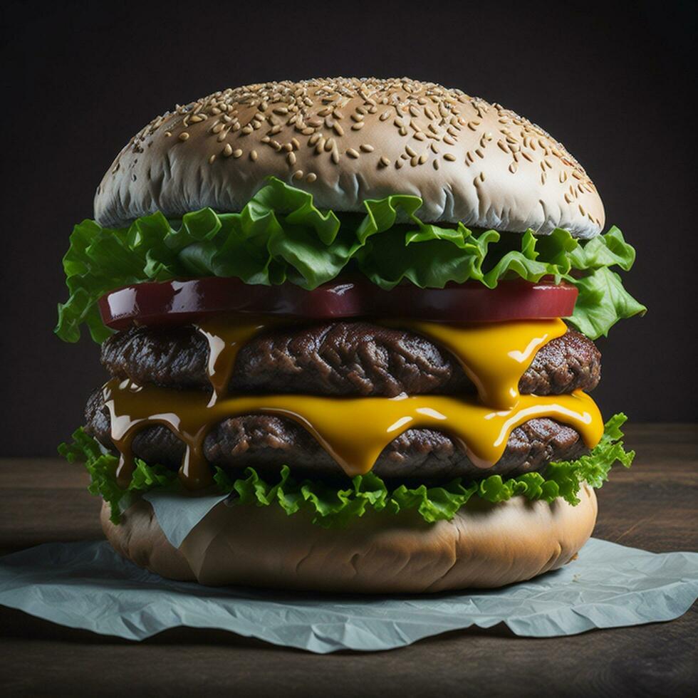 Hamburger with Beef Patty, Lettuce, Tomato, and Cheese, AI Generated photo