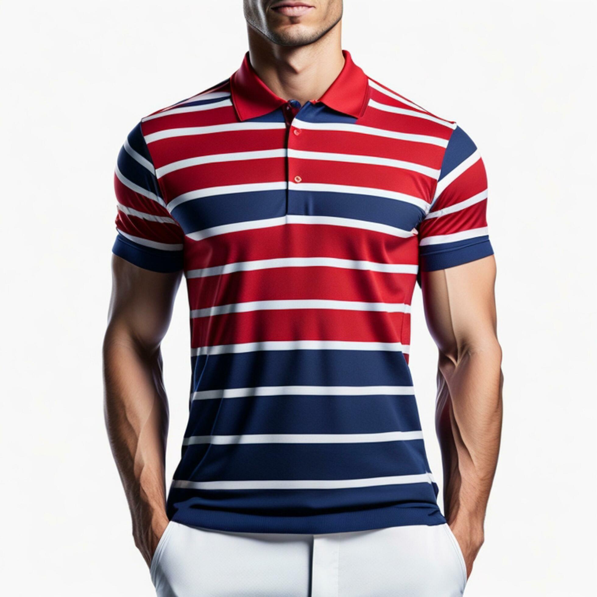 Polo Shirt Red Striped Blue Short Sleeve for Men Passport Photo on ...