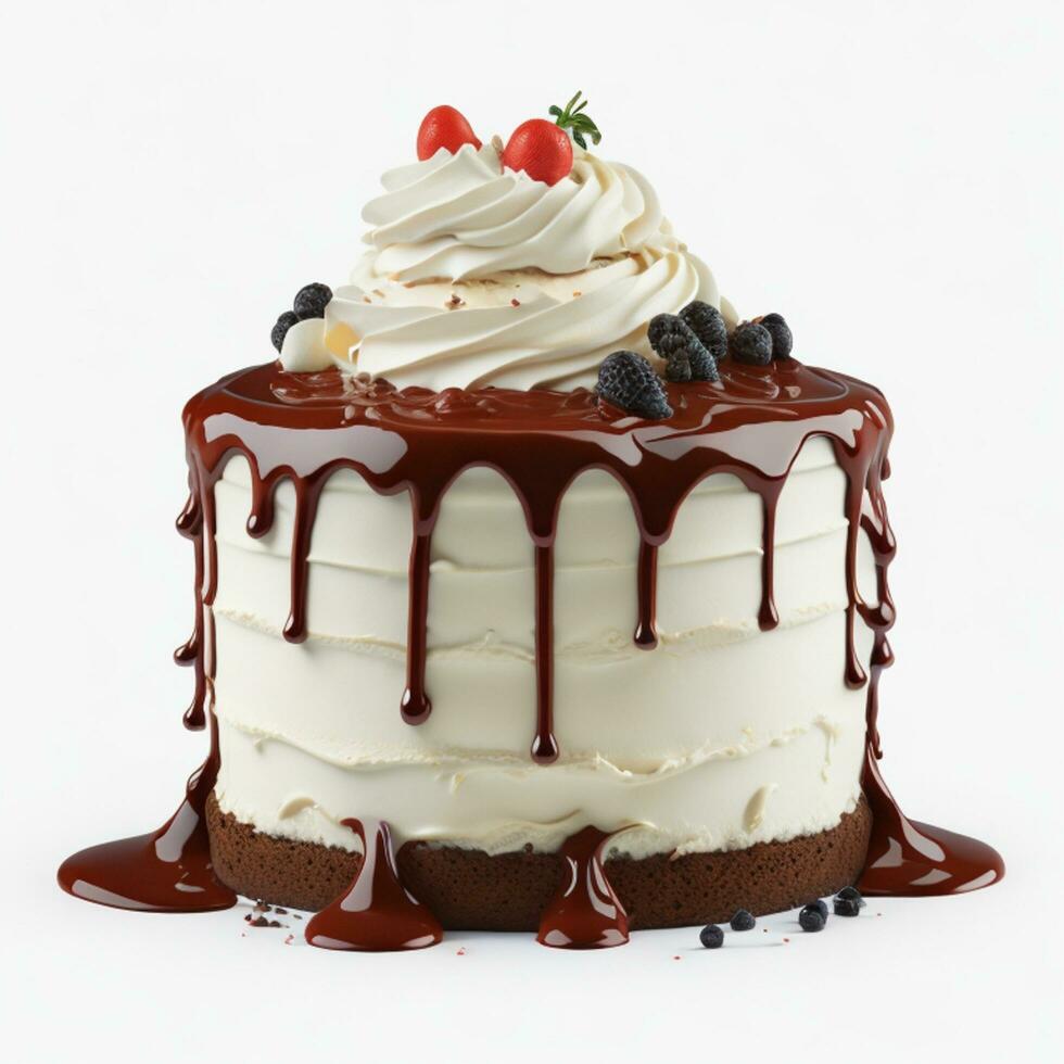 Overflowing Creamy Cake on a Clean White Background, AI Generated photo