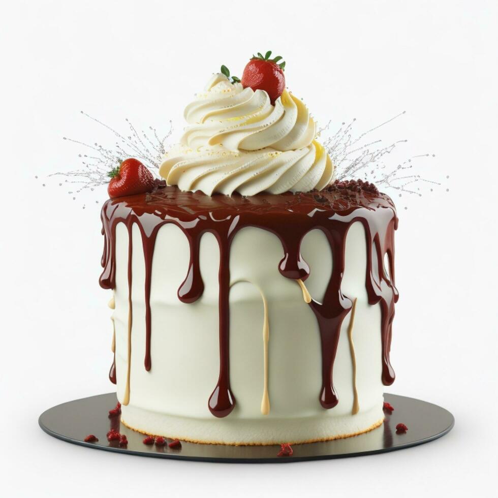 Overflowing Creamy Cake on a Clean White Background, AI Generated photo
