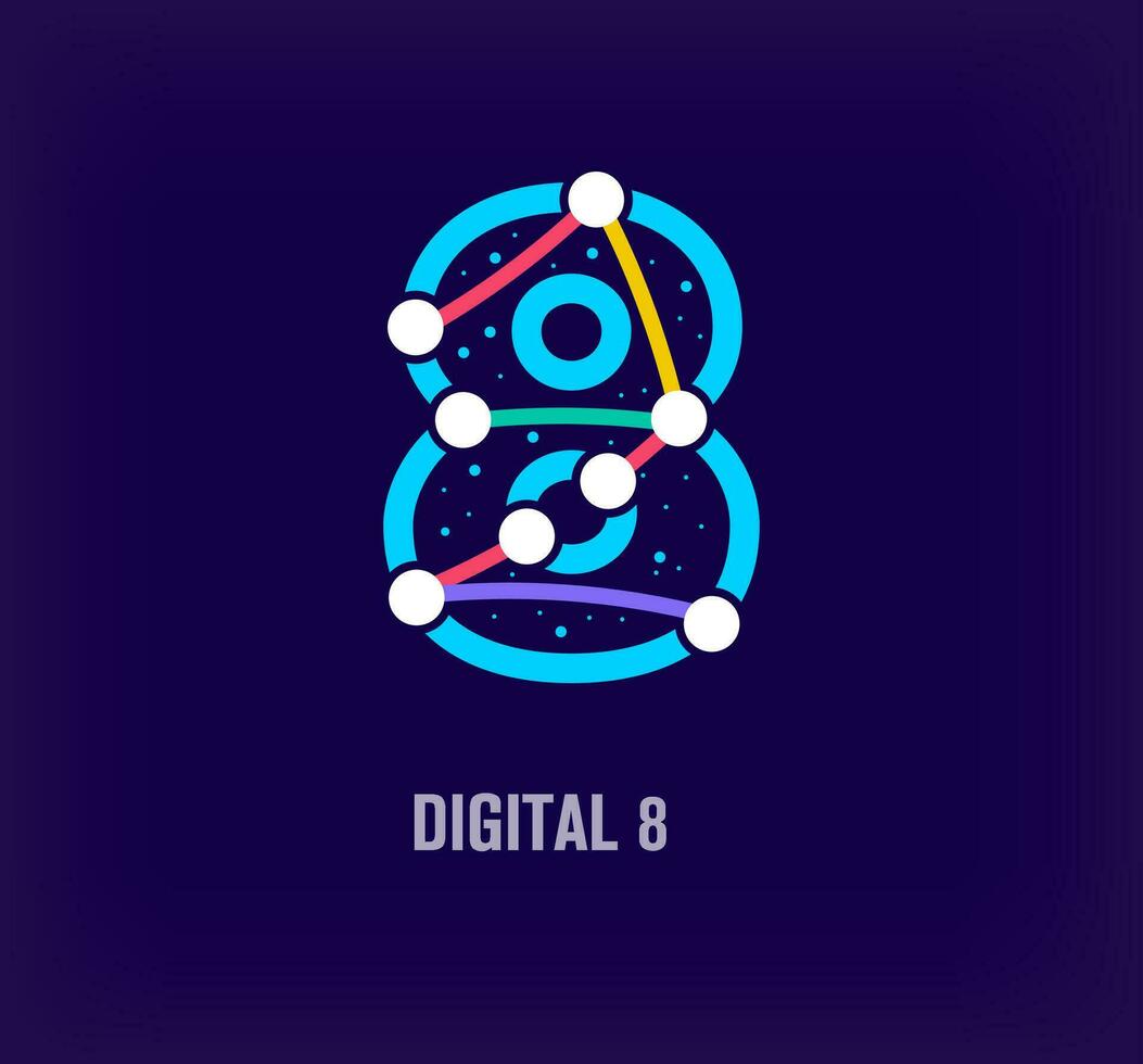 Creative digital letter 8 corporate design. Unique color transitions. Unique virtual technology and connection template. vector