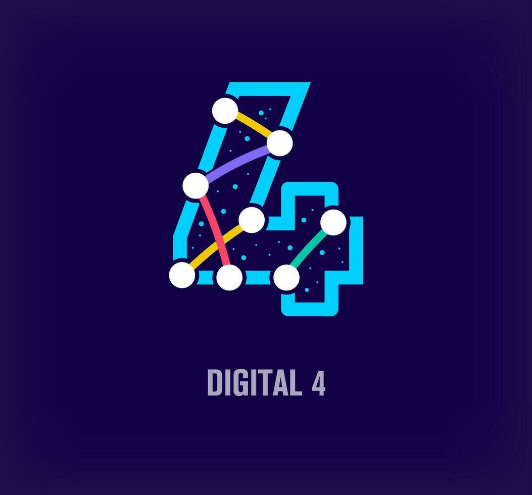 Creative digital letter 4 corporate design. Unique color transitions. Unique virtual technology and connection template. vector