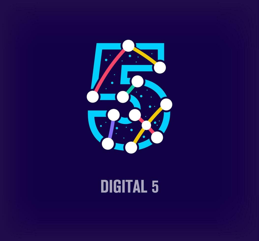 Creative digital letter 5 corporate design. Unique color transitions. Unique virtual technology and connection template. vector