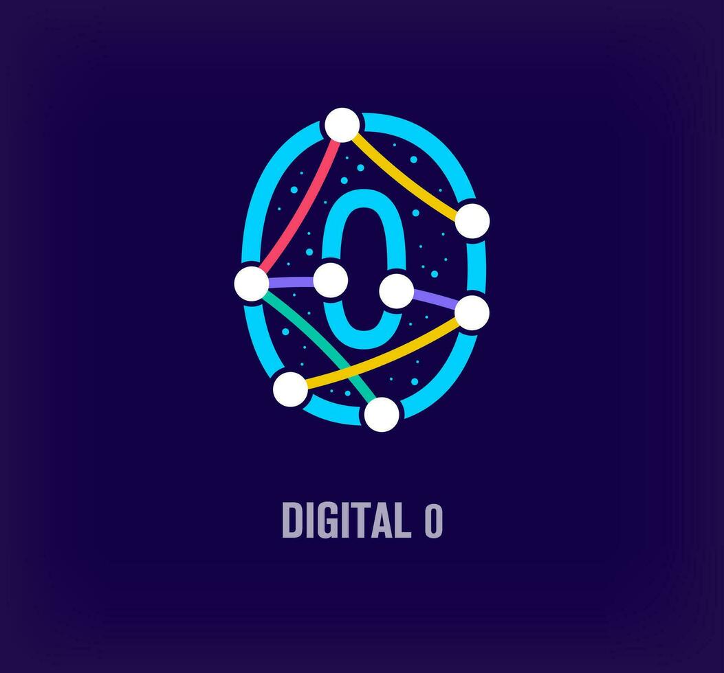 Creative digital letter 0 corporate design. Unique color transitions. Unique virtual technology and connection template. vector