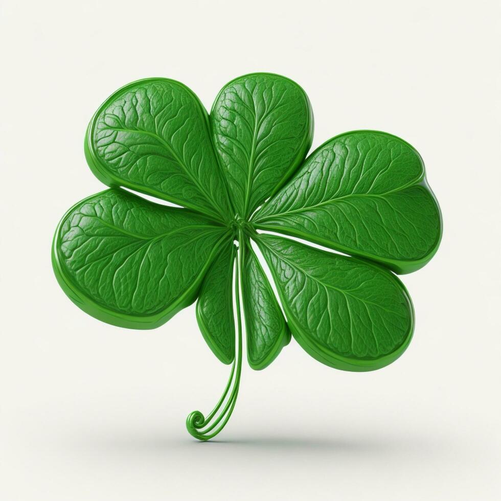 Shamrock Four Leaf Clover on White Background, AI Generated photo