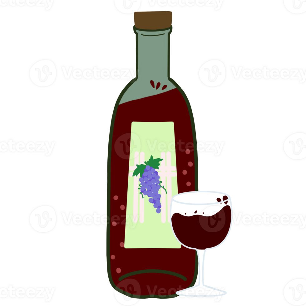 Wine drinking glass and grape wine bottle 28629560 PNG