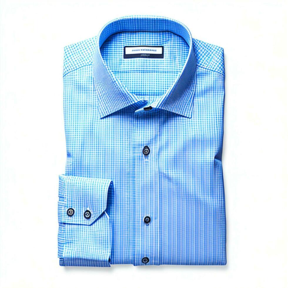 Formal Men's Sky Blue Check Shirt, Classic and Elegant Fashion, AI Generated photo