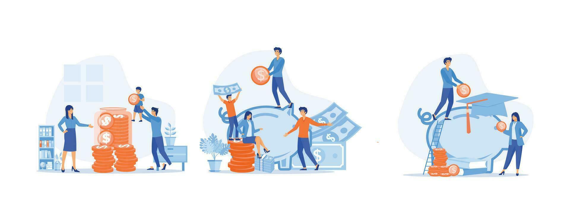 financial management, save money for home budget, business and education. set flat vector modern illustration