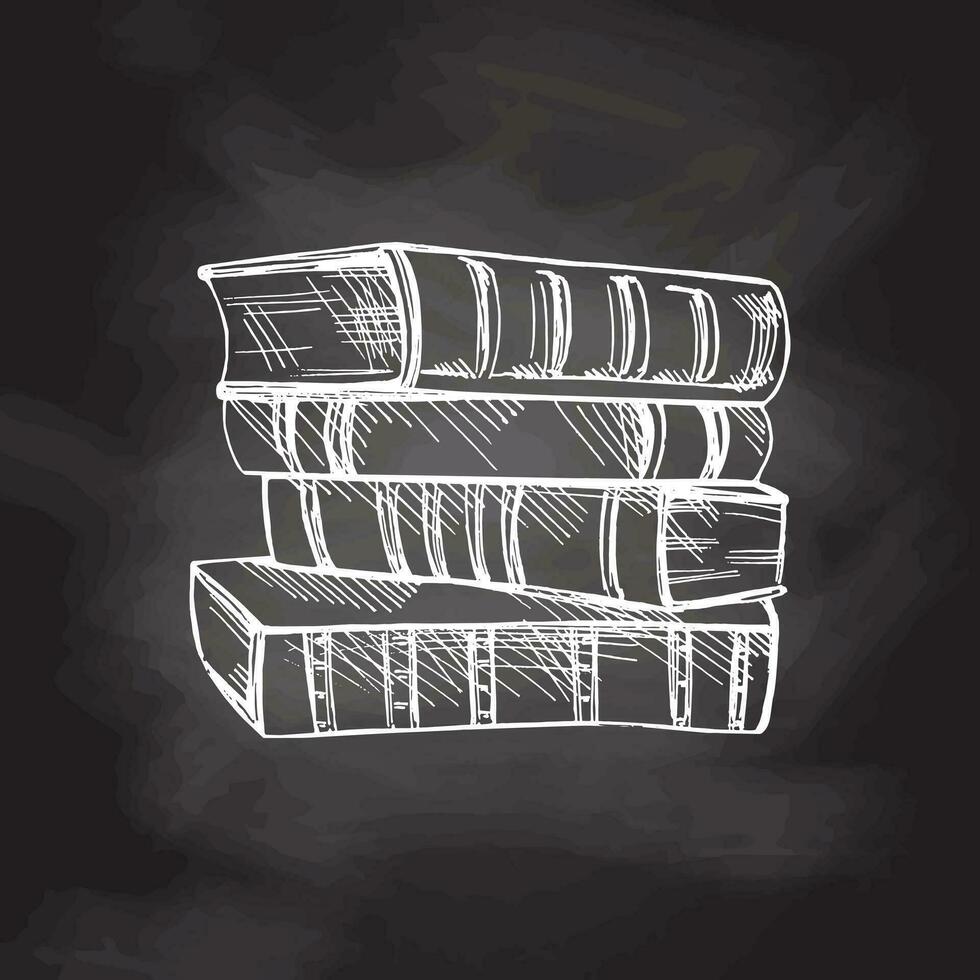 Vector hand-drawn school and office tools Illustration. A detailed sketch of books in retro style. Vintage sketch element. Back to School.