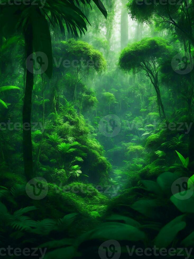 Green beautifull jungle background, Generative AI Illustration. photo