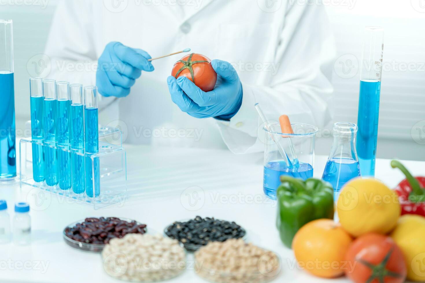 Scientist check chemical food residues in laboratory. Control experts inspect the concentration of chemical residues. hazards, ROHs standard, find prohibited substances, contaminate, Microbiologist photo