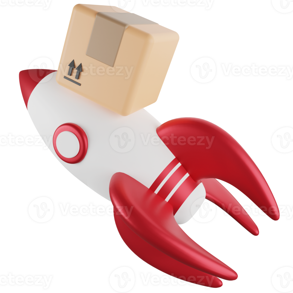 Fast transportation service parcel look like rocket clipart flat design icon isolated on transparent background, 3D render logistic and delivery concept png