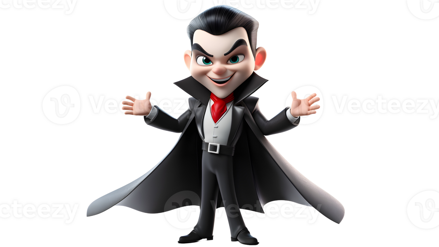 dracula cartoon character with black hair and red tie ai generative png