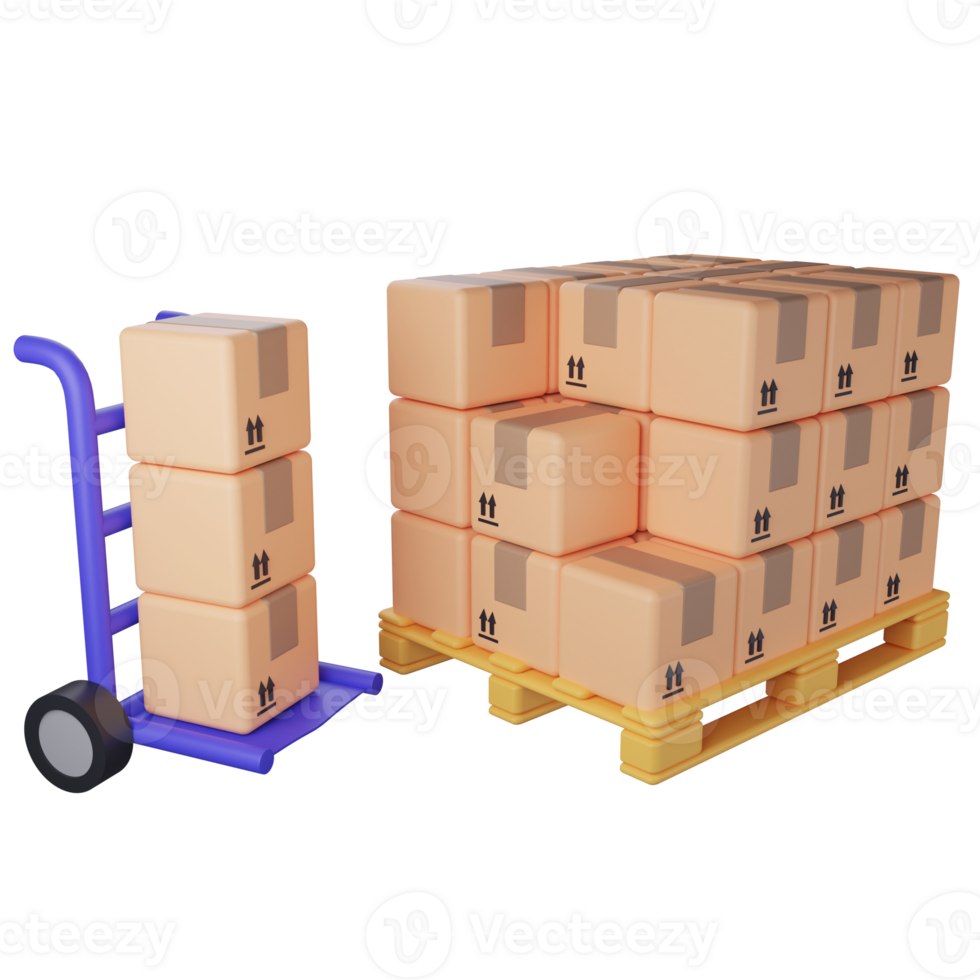 Parcel box is arraied on pallet clipart flat design icon isolated on transparent background , 3D rendering logistic and delivery concept png