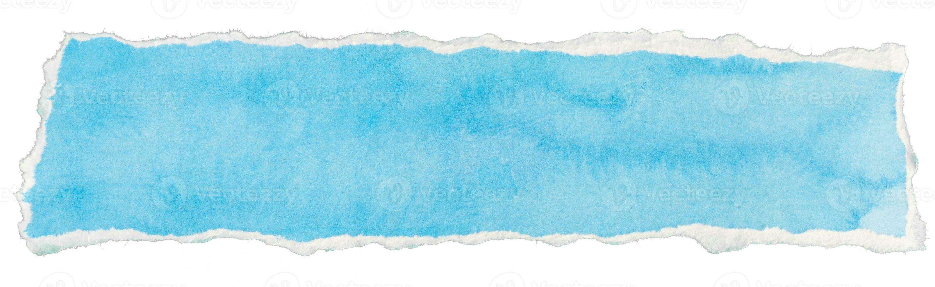 Ripped blue paper note message template isolated on white background photo