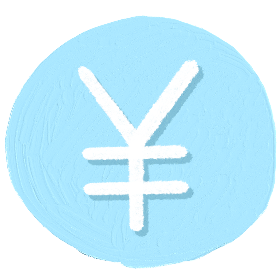 The Chinese and Japanese Yuan sign is in a blue circle. png
