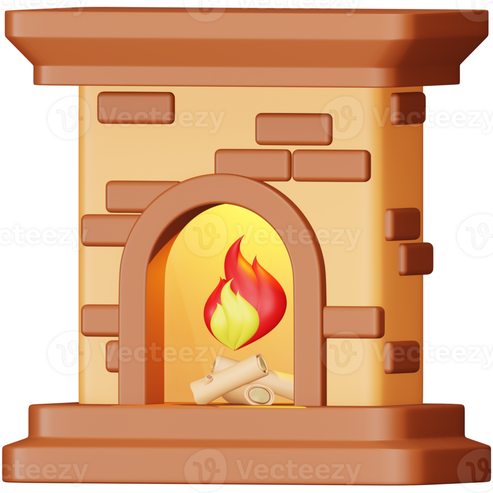 Fireplace 3d rendering isometric icon. png