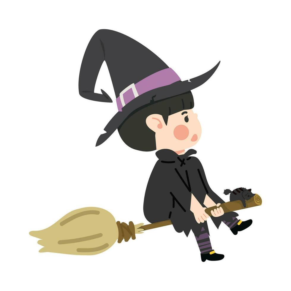 Cute kid girl Halloween Witch vector