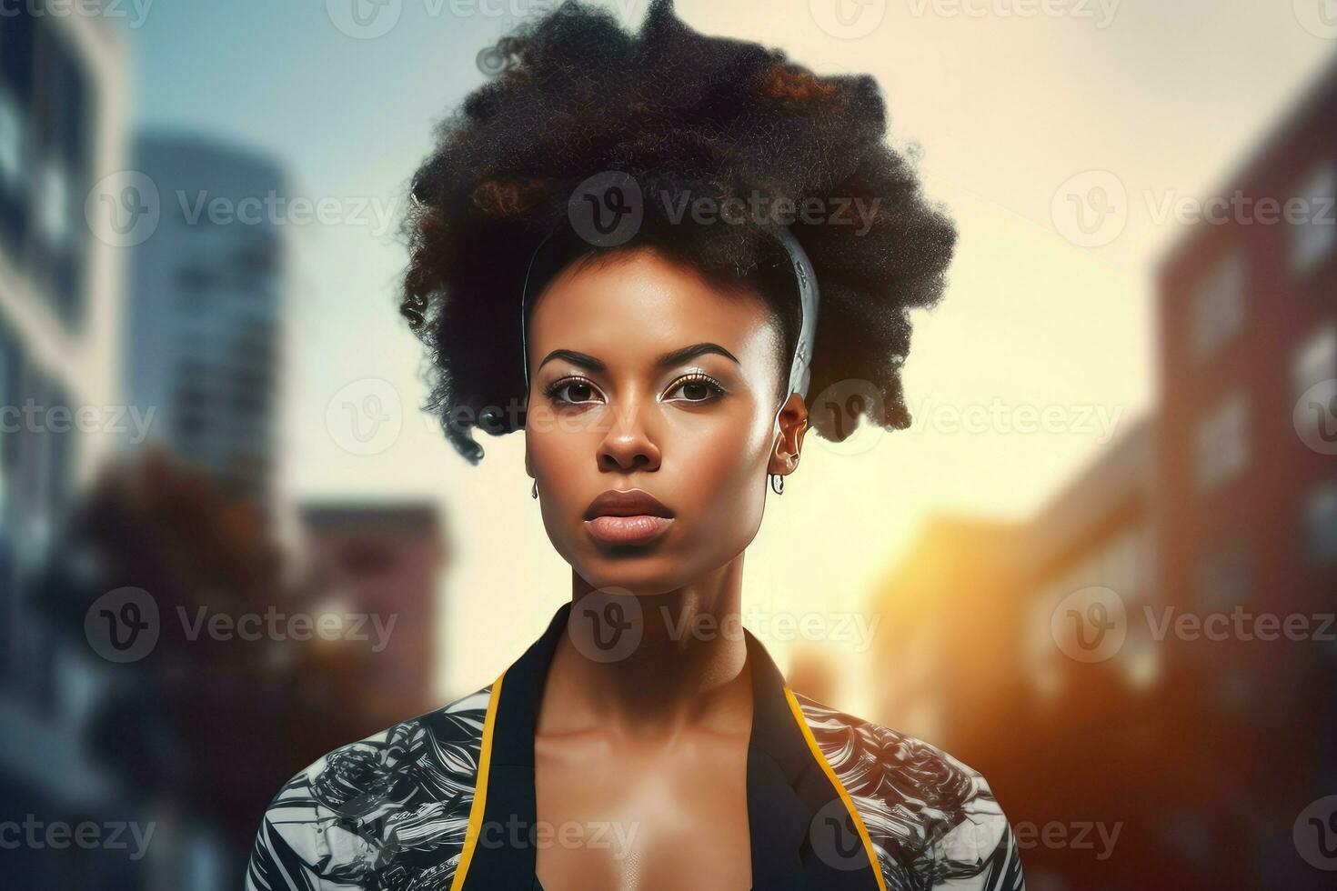 Fitness business afro woman. Generate Ai photo