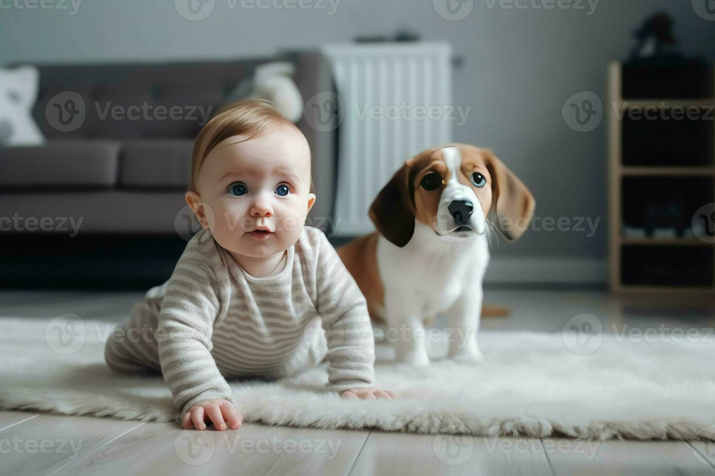 pequeño bebé perro piso. generar ai foto