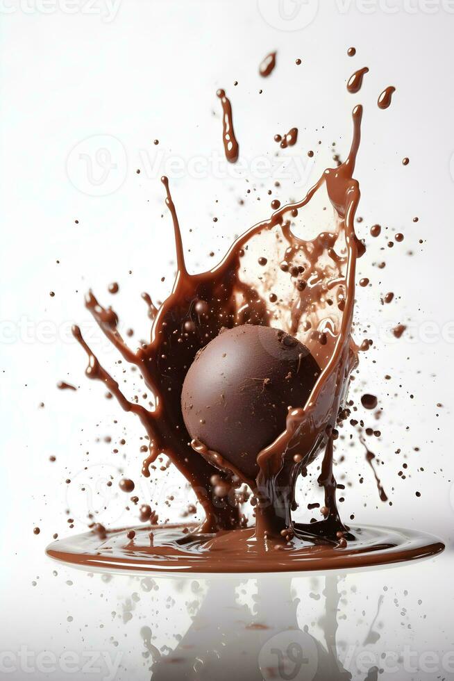 A chocolate ball splash isolated on white background photo