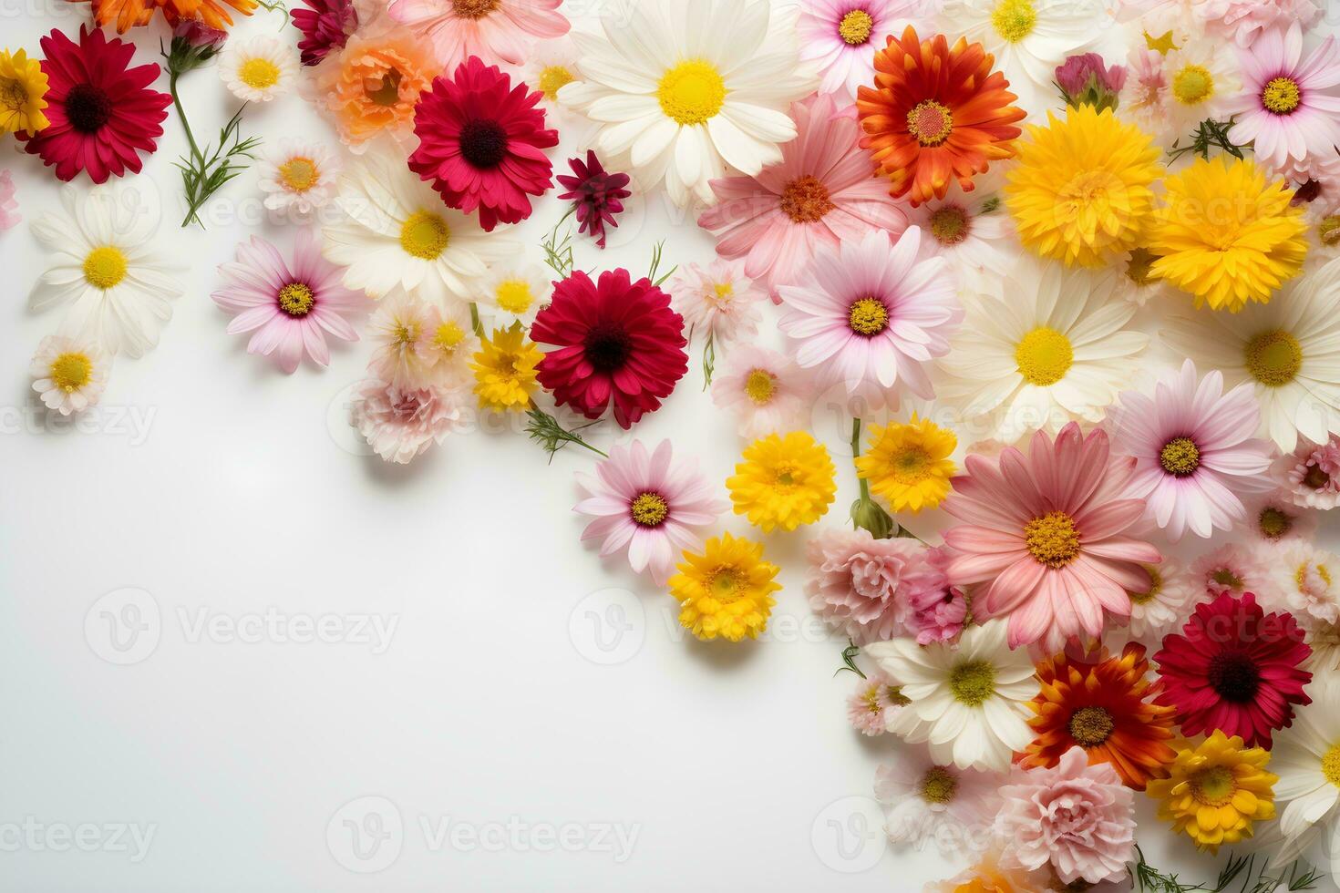 Colorful flowers composition on white background photo