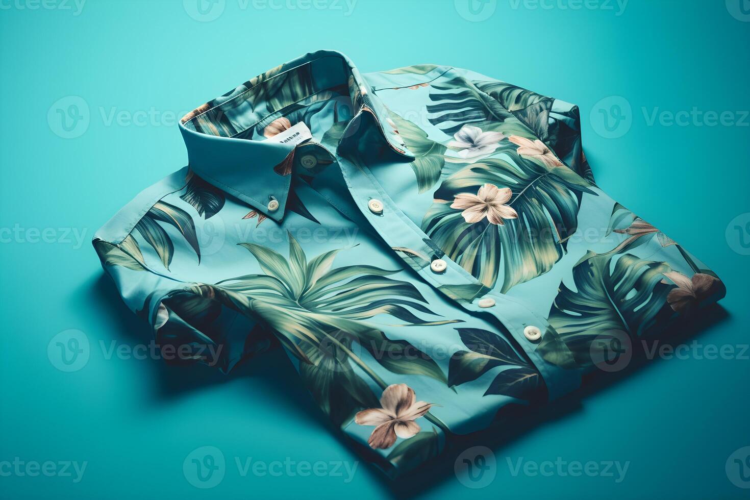 Tropical shirt on blue background with copyspace. photo