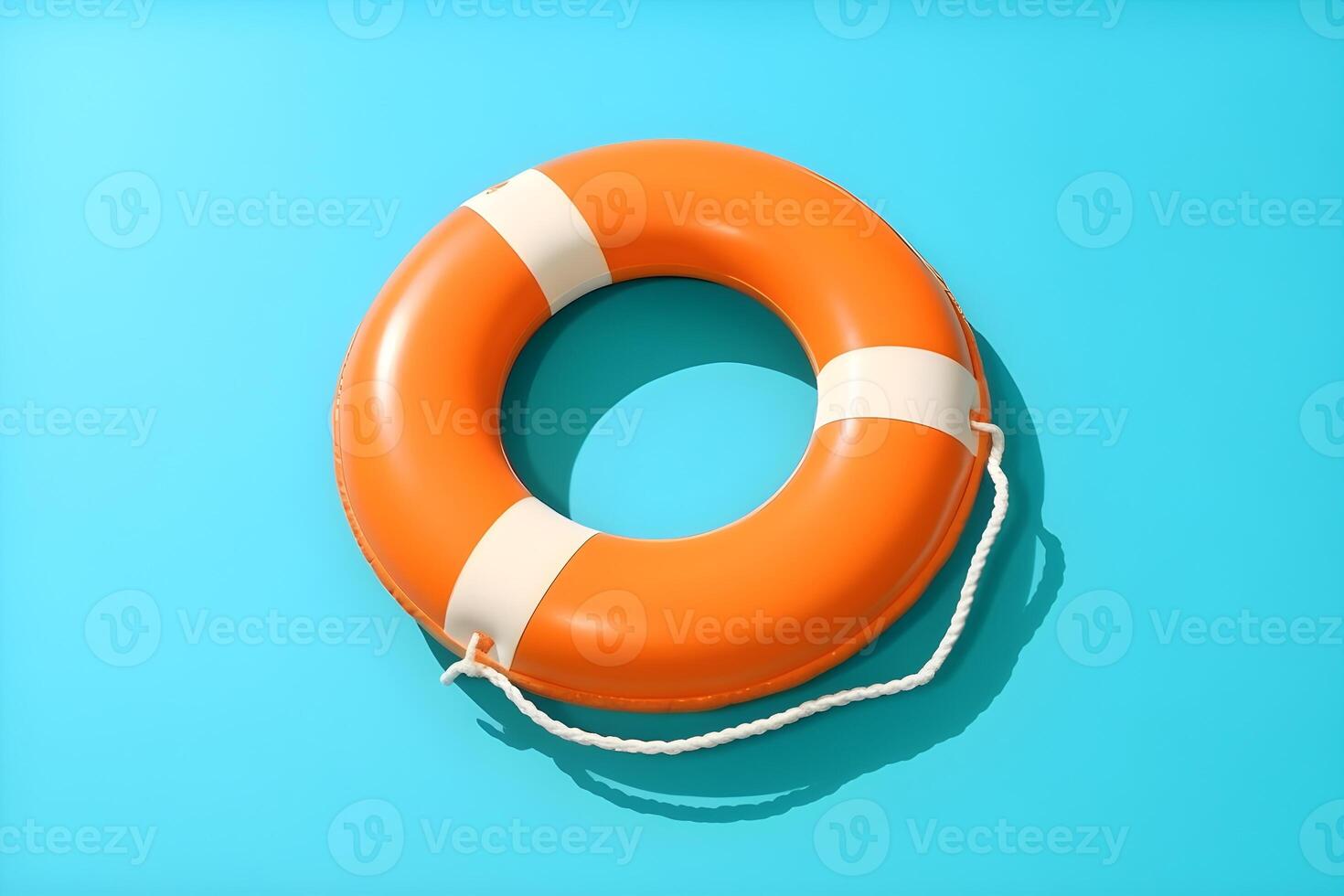 Orange lifebuoy on blue background with copyspace. photo