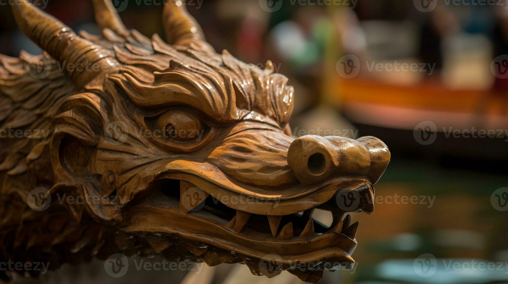 A wooden dragon head of dragon boat photo